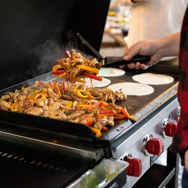 4-Burner Propane Flat Top Grill in Black with Lid