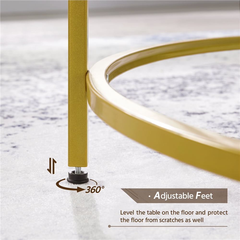 Alden Design Round Modern Glass-Top Coffee Table, Gold