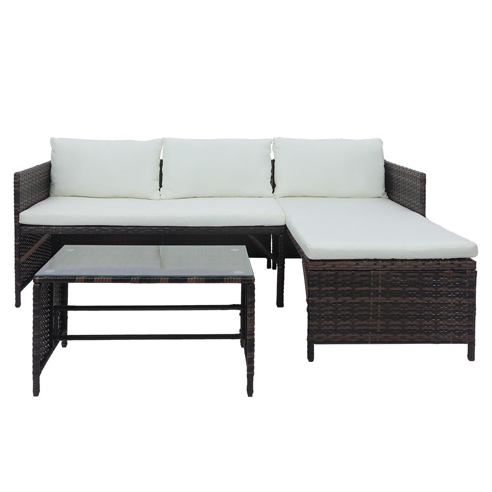 OverPatio 3 Piece Small Sectional Sofa Lounge and Love Seat, White