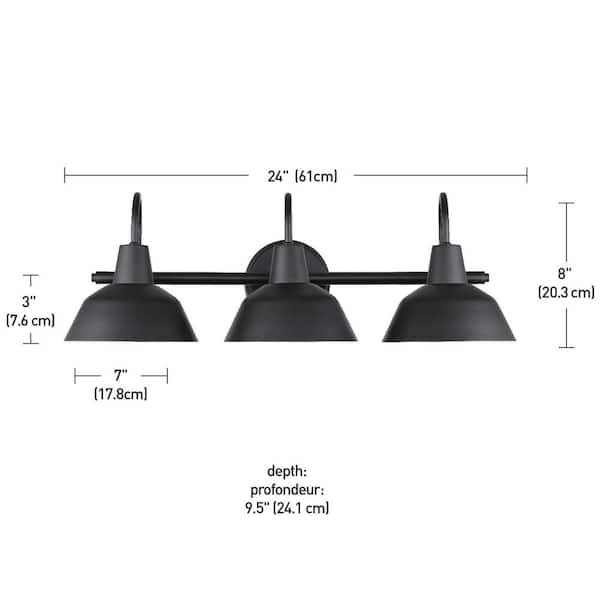 Brooklyn 24 in. 3-Light Matte Black Vanity Light with Bath Set (5-Piece)