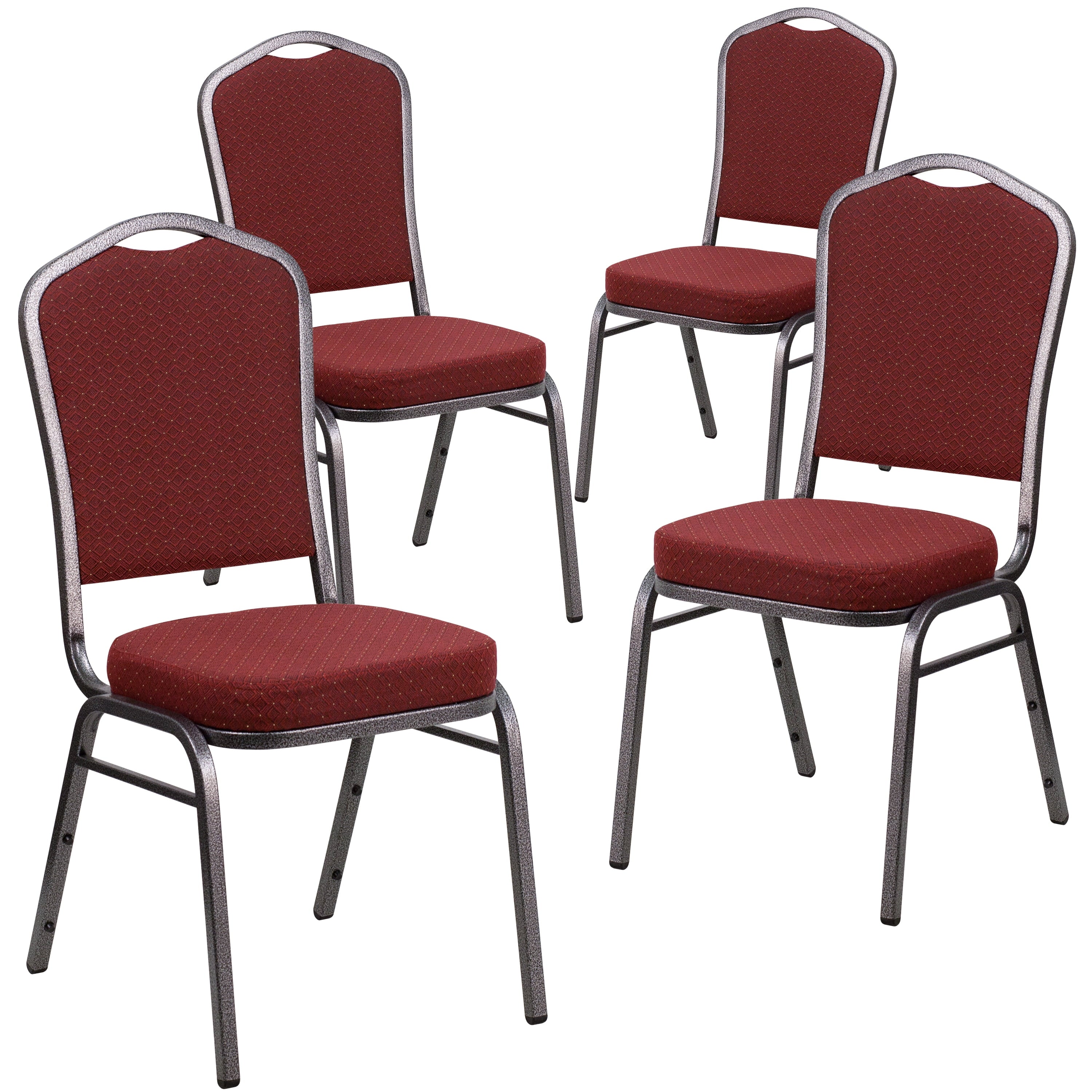 Flash Furniture 4 Pack HERCULES Series Crown Back Stacking Banquet Chair in Black Patterned Fabric - Gold Vein Frame