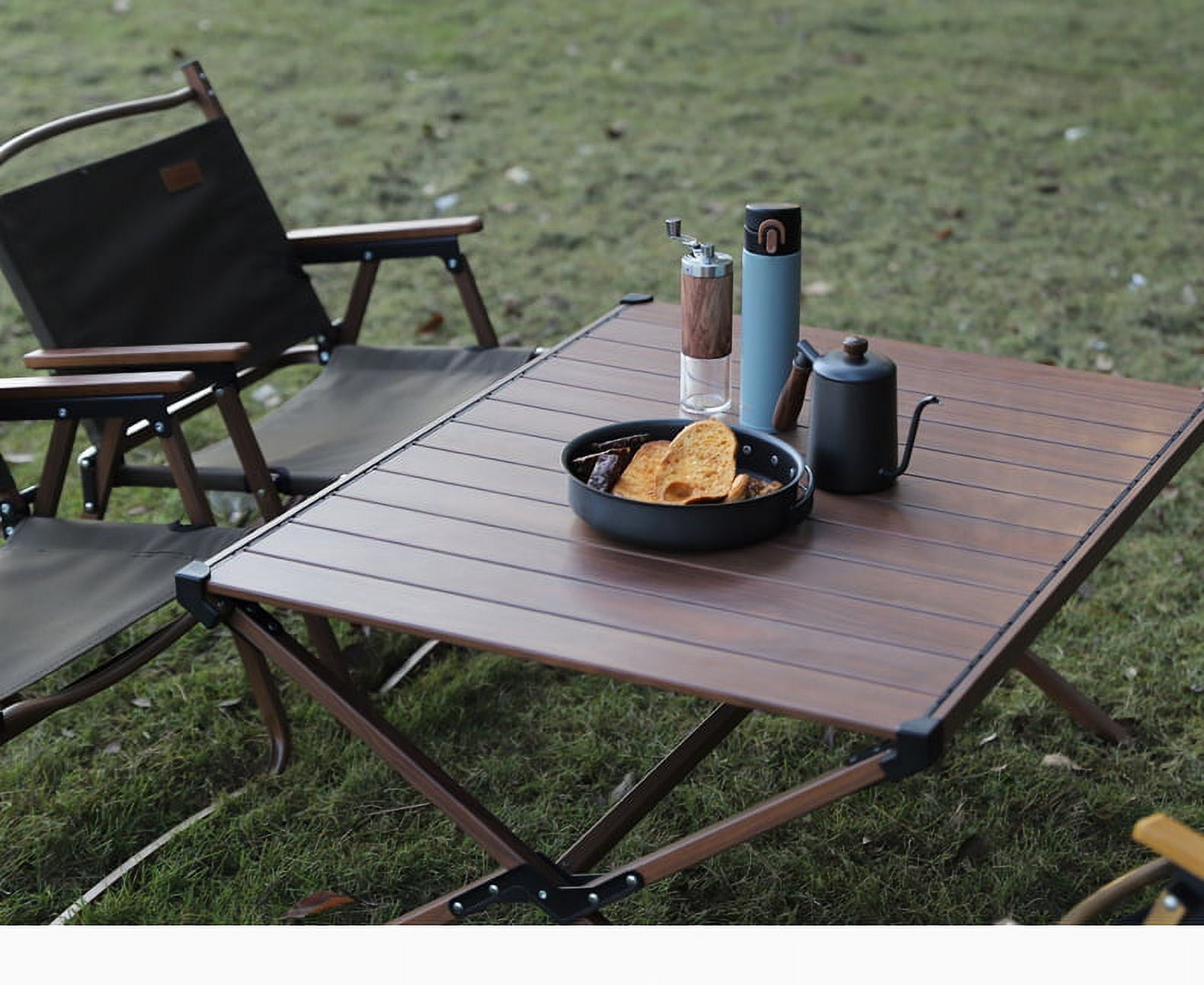 Ozark Trail Aluminum Roll-Top Camping Table, Dark Brown