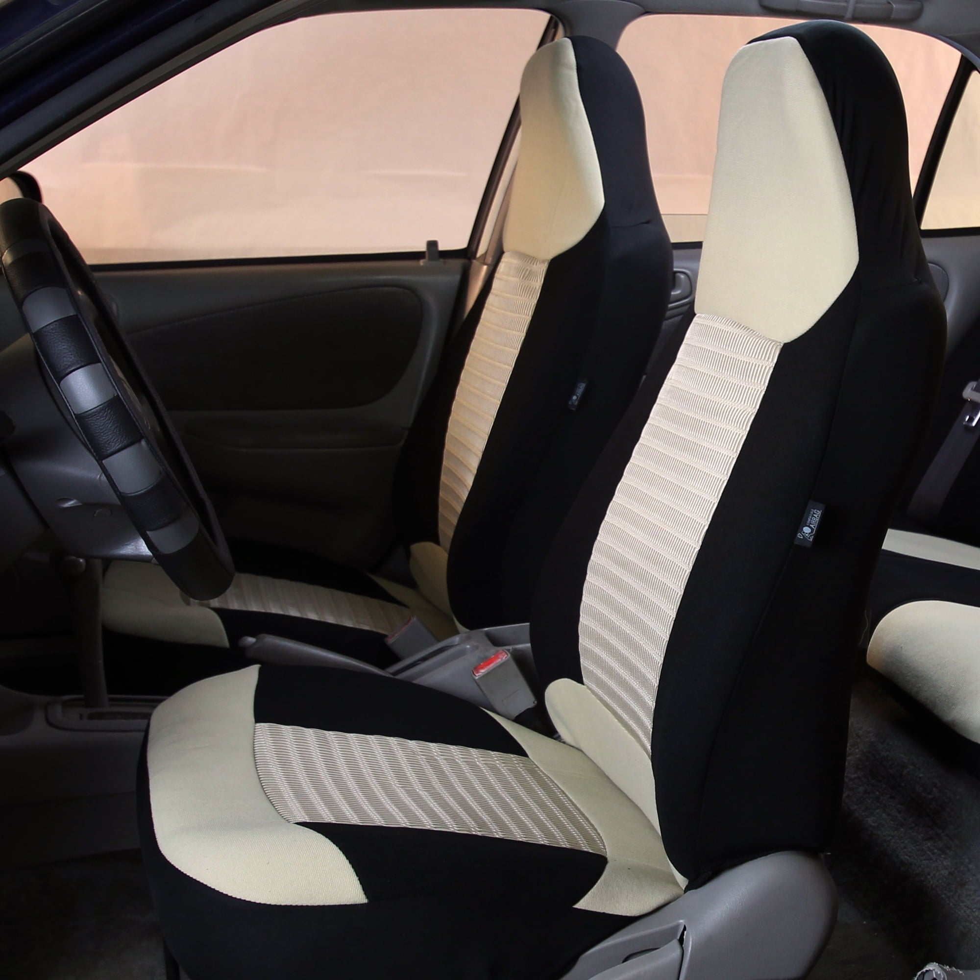 FH Group Premium Fabric Universal Seat Covers Fit For Car Truck SUV Van Beige/Black - Front Seats