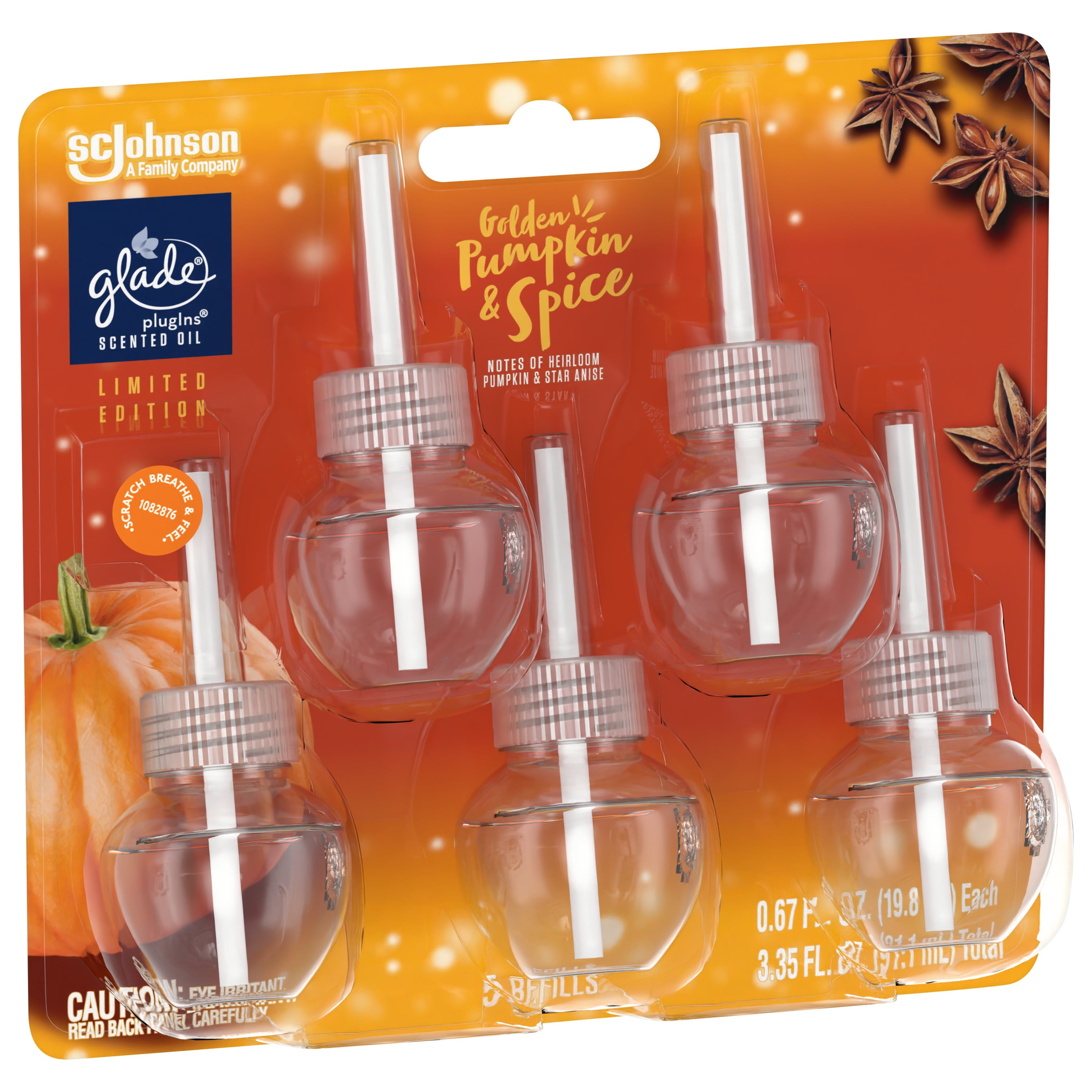 Glade PlugIns Scented Oil, Air Freshener, 5 Refills, Golden Pumpkin & Spice, 0.67 oz Each, 3.35 oz Total