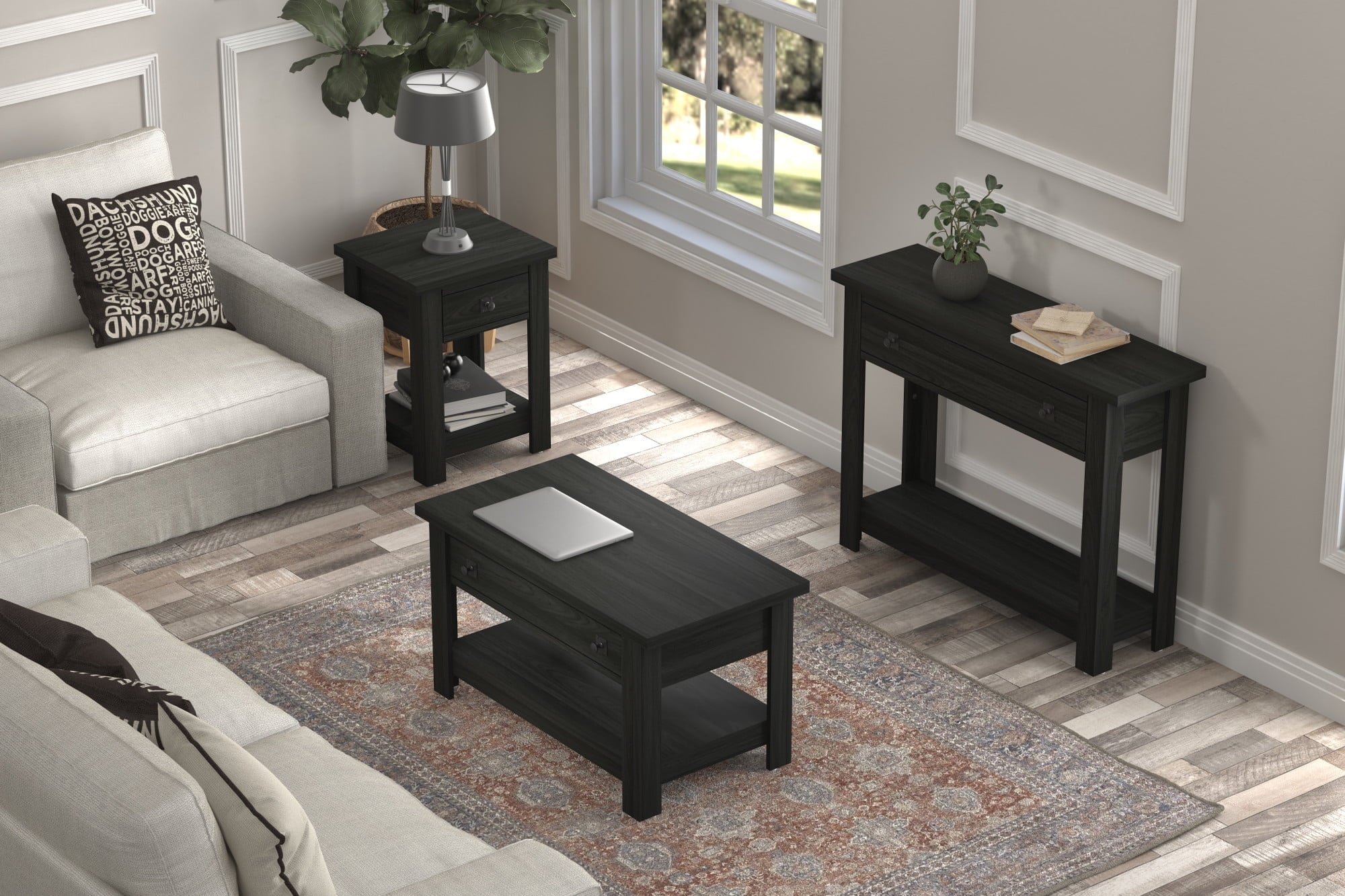 Coover Wood Console Table with 1 Drawer, Black