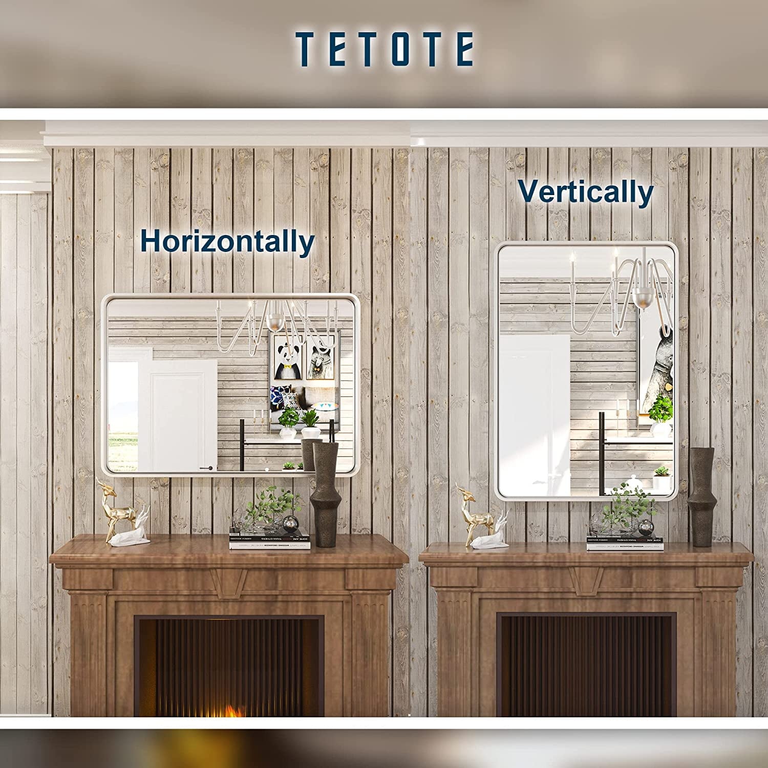 Tetote Silver Bathroom Mirror, 24 x 36 inch Wall Mounted Rectangle Brushed Nickel Metal Framed Modern Vanity Mirror (Horizontal/Vertical)