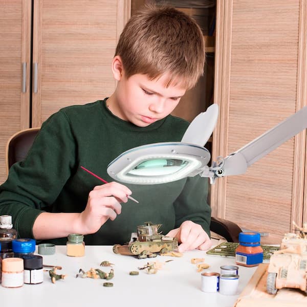 LightView Pro 33 in. White XL Magnifying LED Desk Lamp with 2.25x Magnifier Lighted Lens and Adjustable Clamp