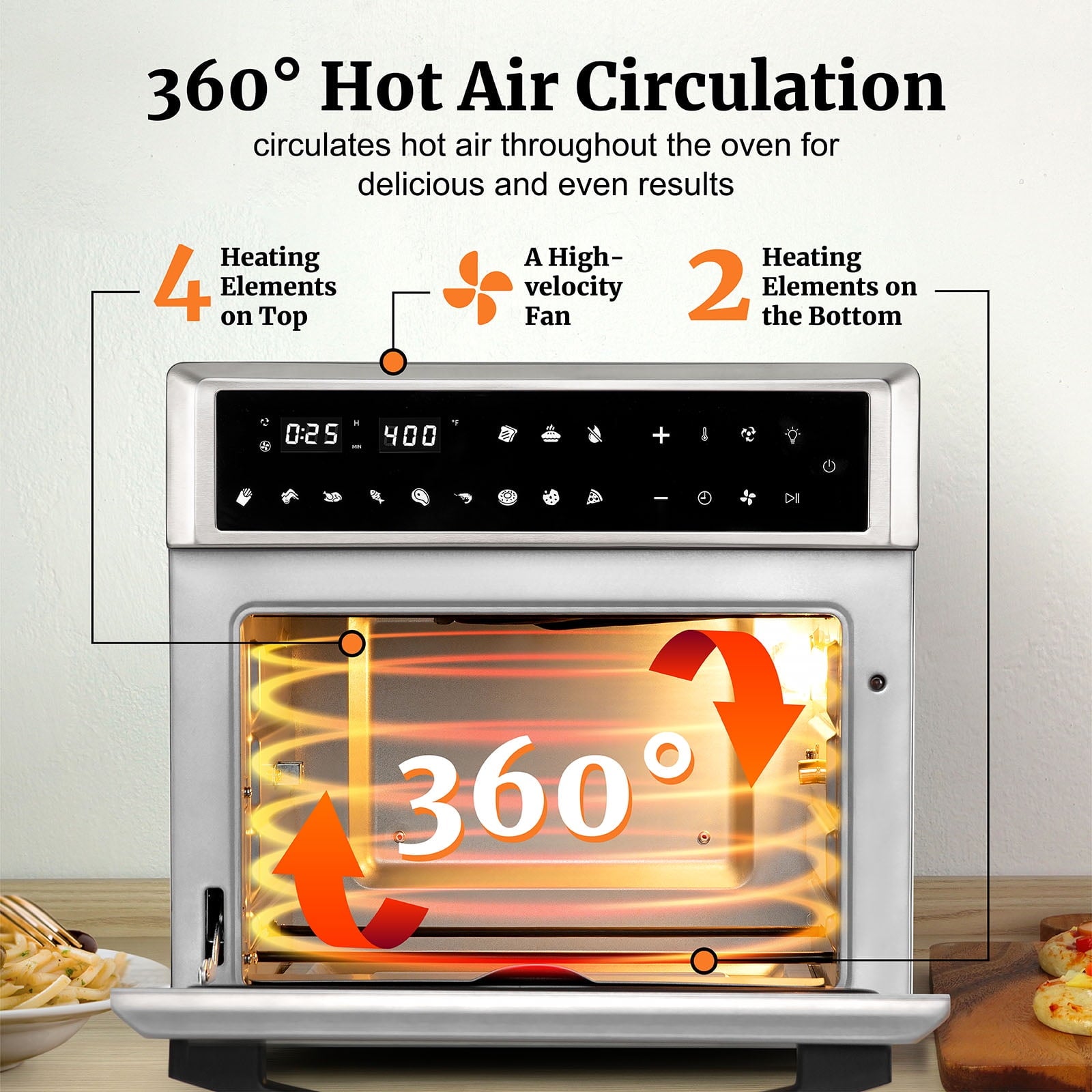 VENTRAY 1700W Convection Countertop Oven, 26QT Electric Air Fryer Toaster , 6 in 1 Oven master, Bake Pan, Broil Rack & Fry Basket included, 12 Cooking Pre-sets