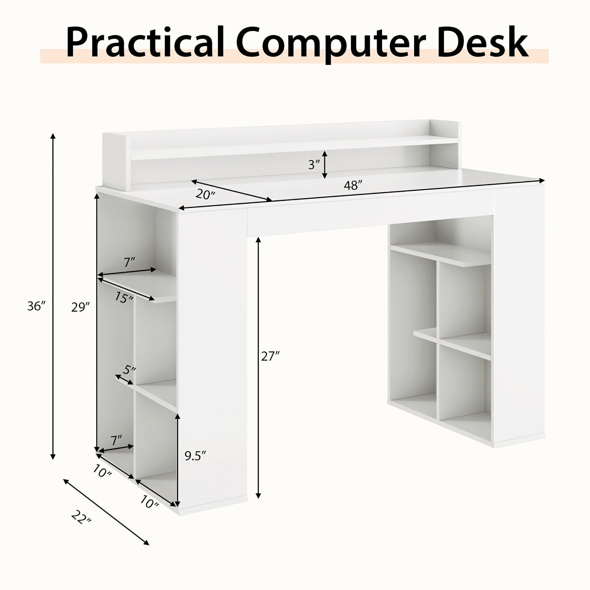 Gymax 48'' Computer Desk Study Writing Workstation w/ Bookshelf & Monitor Stand Riser