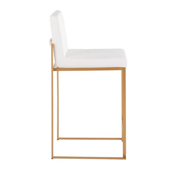 Fuji 35.5 in. White Faux Leather and Gold Steel High Back Counter Height Bar Stool (Set of 2)