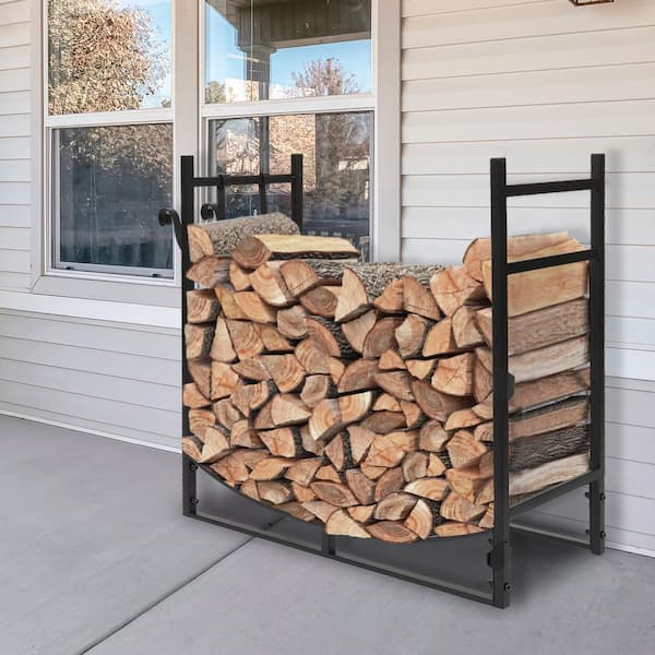 33 in. Heavy-Duty Firewood Rack with 2 Hooks