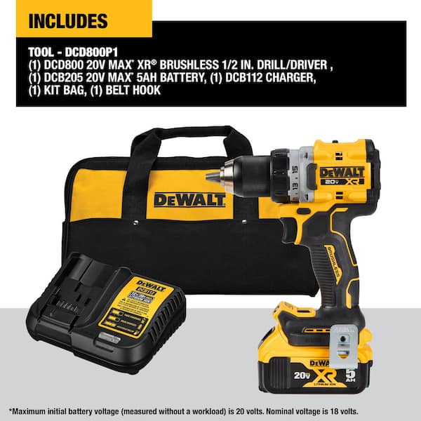 20V MAX XR Lithium-Ion Cordless Compact 1/2 in. Drill/Driver Kit, 20V MAX 5.0Ah Battery, and Charger