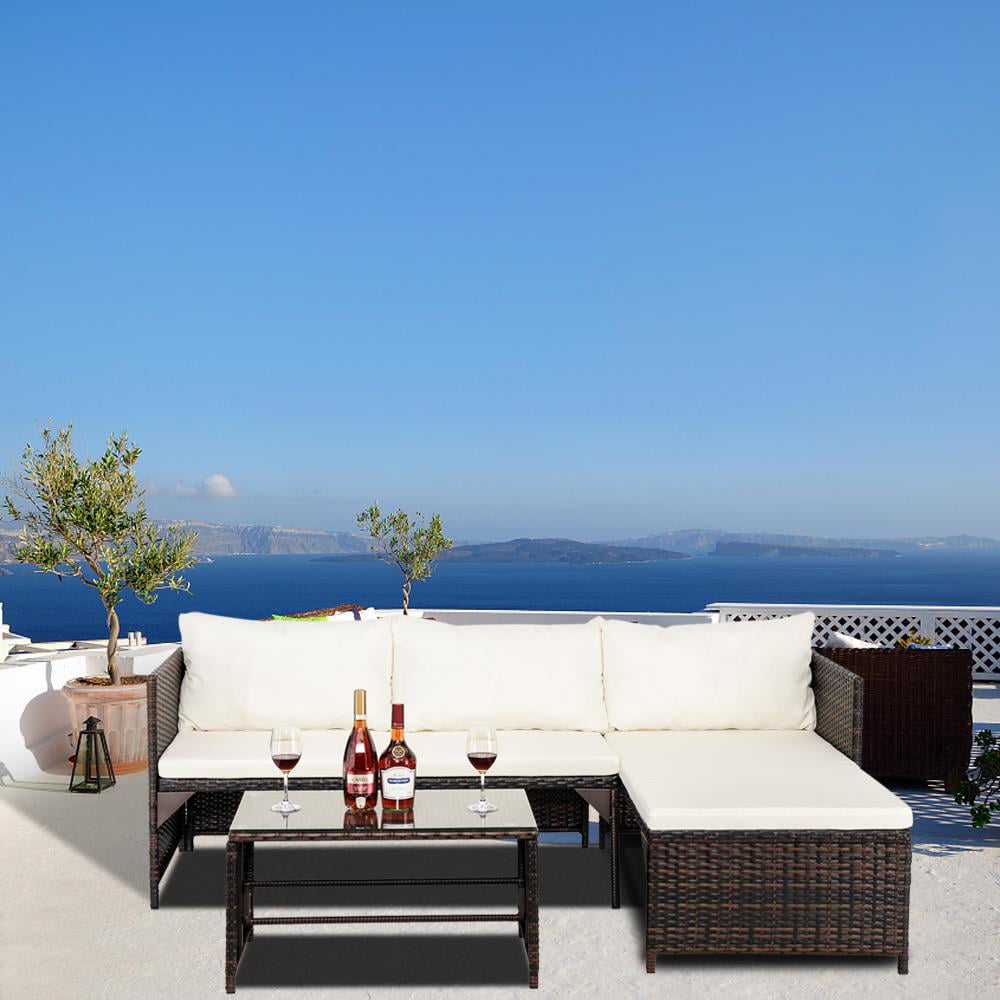 Zimtown 3 Piece Outdoor Chat Set Seat Bearing Capacity 330lbs Wicker Sectional Set, Brown