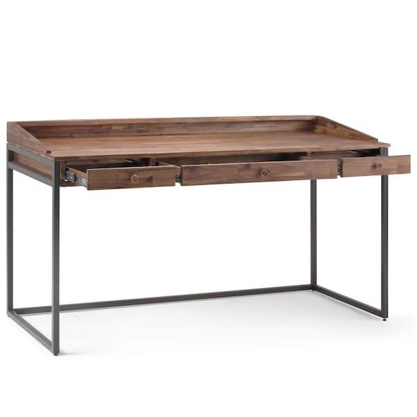 Ralston Solid Acacia Wood Modern Industrial 60 in. Wide Writing Office Desk in Rustic Natural Aged Brown