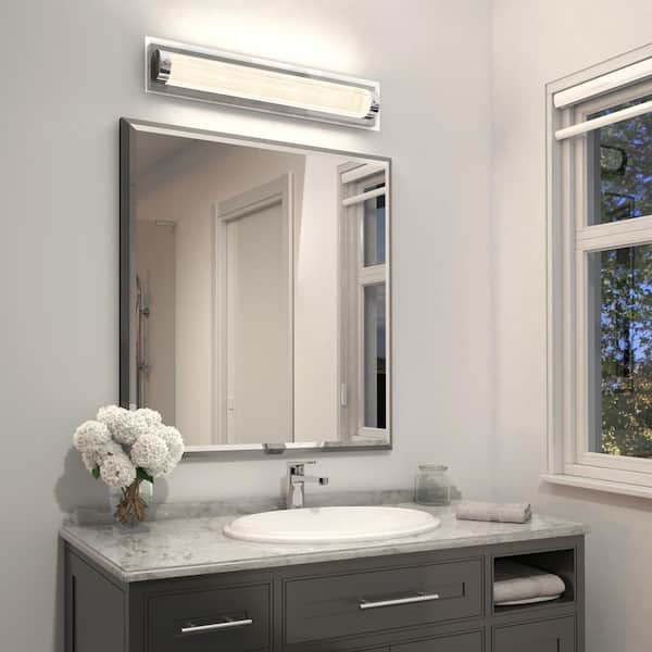 Glamour 27 in. 1-Light Chrome Modern Integrated LED 3 CCT Vanity Light Bar for Bathroom