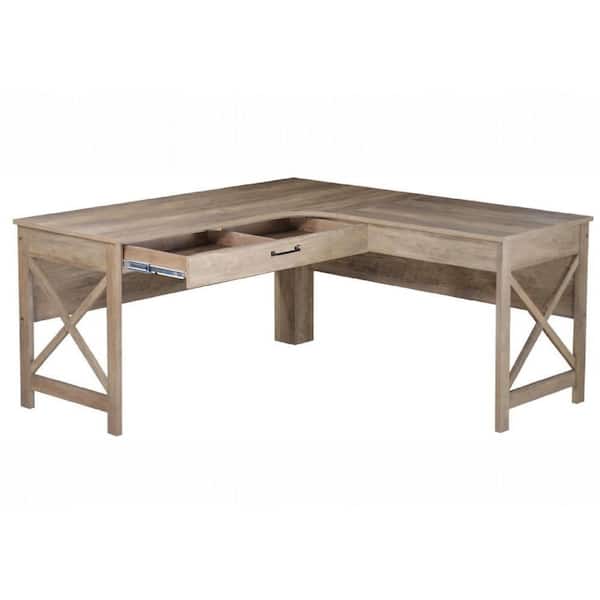Alaska 62.3 in. L-Shaped Rustic Oak Wood 1-Drawer Writing Desk