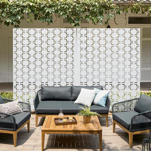 76''H x 47.2''W Garden Fence Outdoor Privacy Screen Metal Material Patio Privacy Panels White