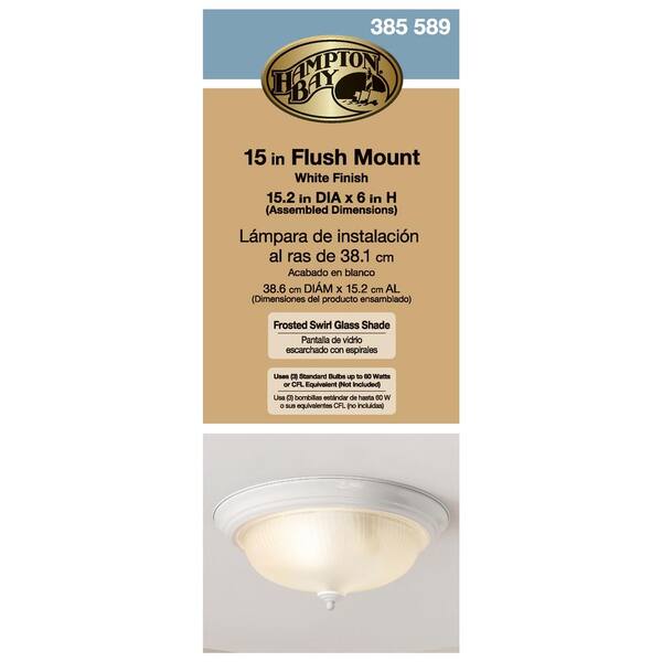 15 in. 3-Light White Dome Flush Mount with White Glass Shade