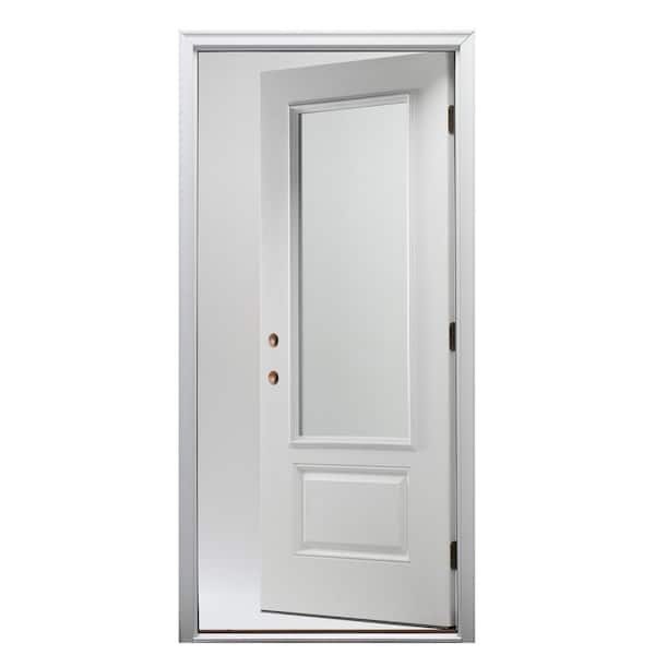 36 in. x 80 in. Right-Hand Inswing 3/4-Lite Clear 1-Panel Classic Primed Fiberglass Smooth Prehung Front Door
