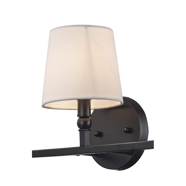 Canterwood 24.88 in. 3-Light Black Bathroom Vanity Light Fixture with Tapered Fabric Shades