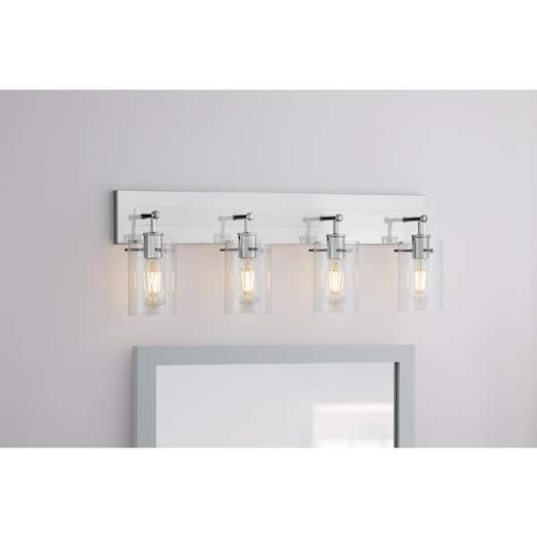 Regan 29.25 in. 4-Light Chrome Bathroom Vanity Light with Clear Glass Shades