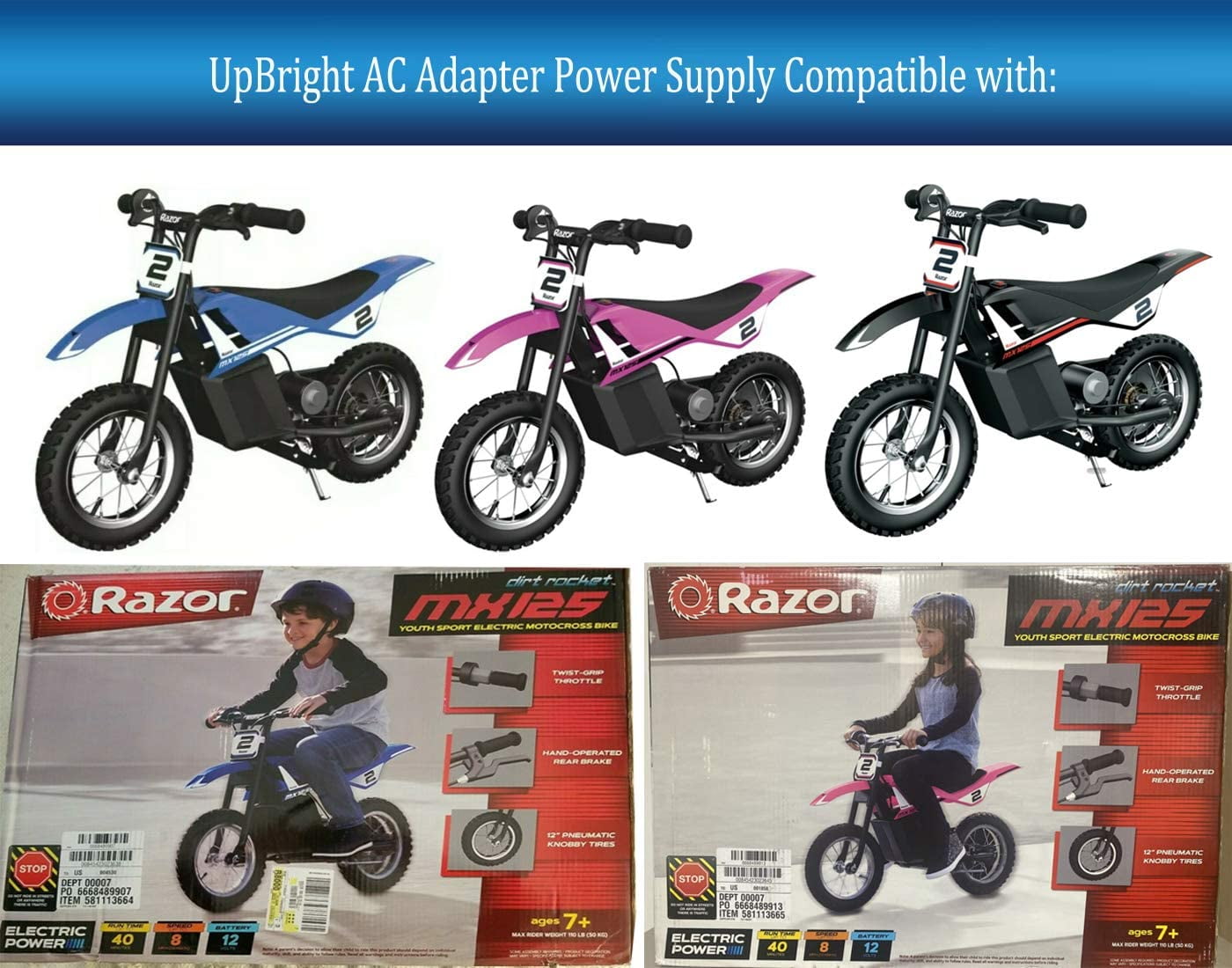 UpBright AC/DC Adapter Compatible with Razor Miniature Dirt Rocket MX125 Electric-Powered Dirt Bike Battery Charger Power Supply Cord Cable PSU