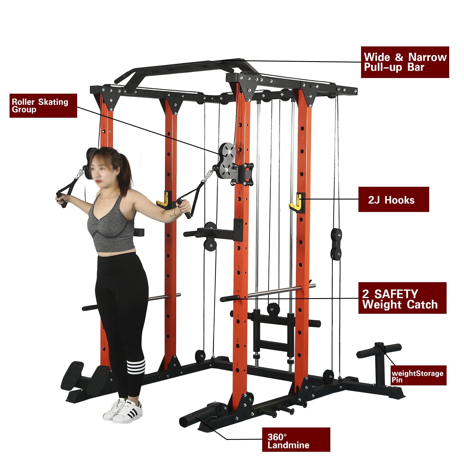 Seizeen Power Cage, 1400LBS Squat Rack with Cable Crossover System, Home Gym Equipment Multi-Function Smith Machine with LAT PullDown System Training Attachments