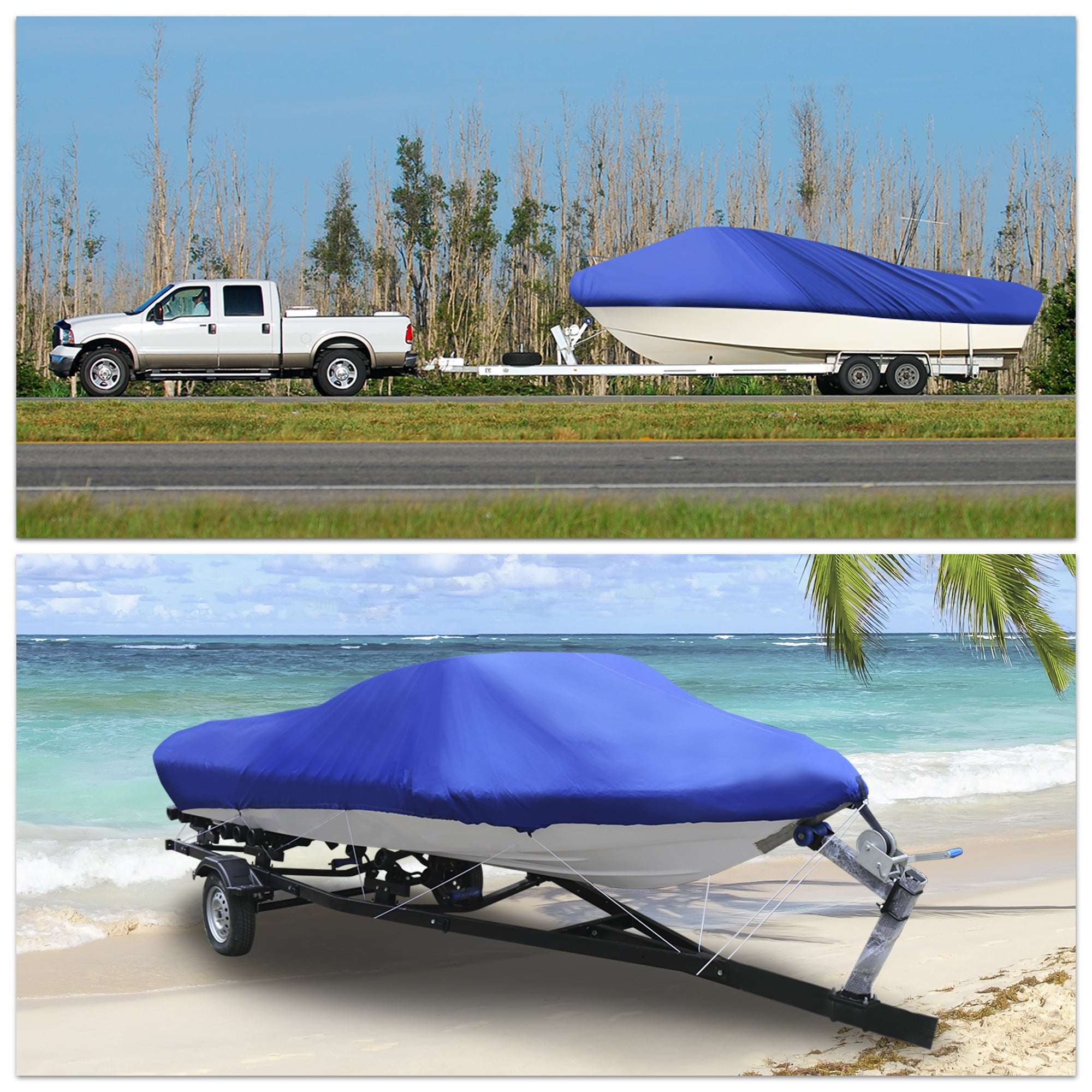 Unique Bargains 14-16ft V-Hull 210D Boat Cover Waterproof Trailerable Blue