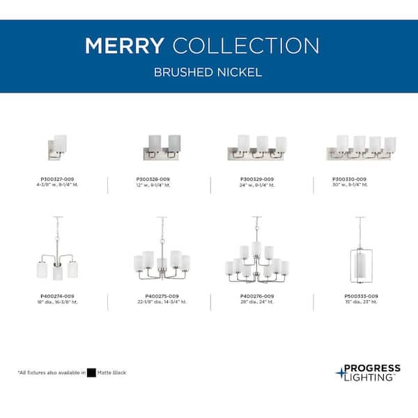 Merry Collection 30 in. 4-Light Brushed Nickel Etched Glass Transitional Bathroom Vanity Light