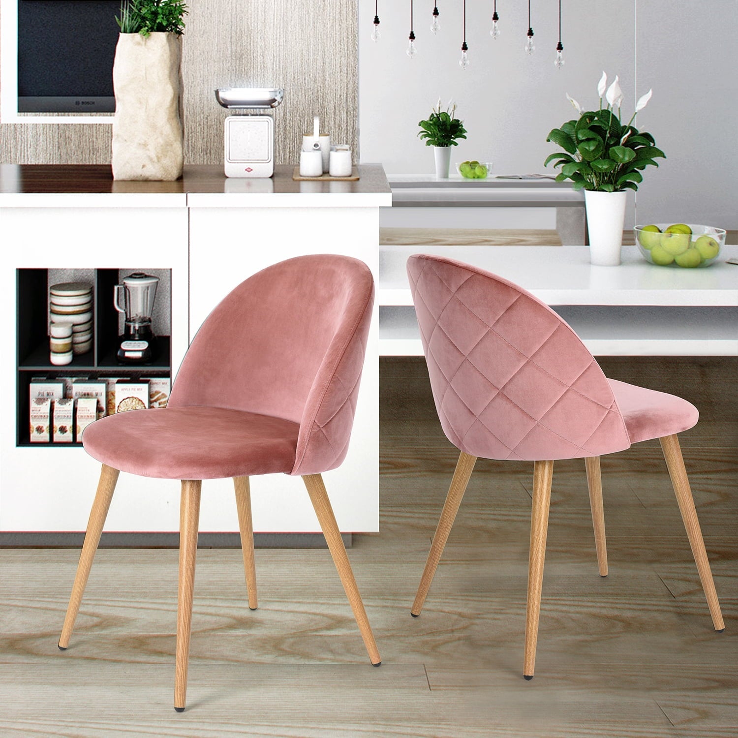 Homy Casa Velvet Upholstered Dining Chairs Set of 2 with Backrest for Kitchen, Rose