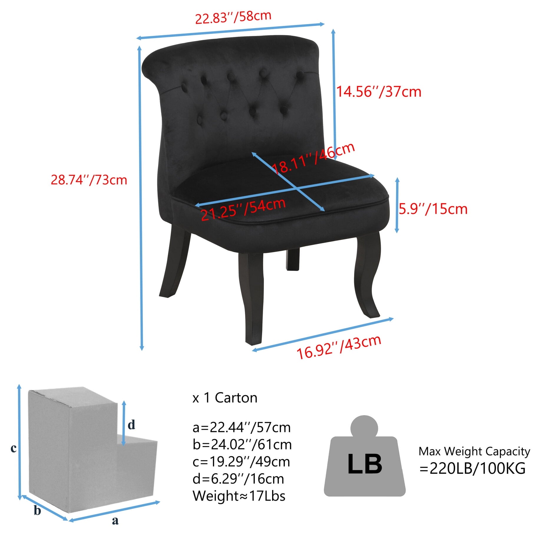 Modern Velvet Dining Chair with Solid Wood Legs, Tufted Vanity Chairs with Back, Accent Chair with Wood Frame, Single Sofa Chair for Bedroom, Living Room, Office, Study Room, Black