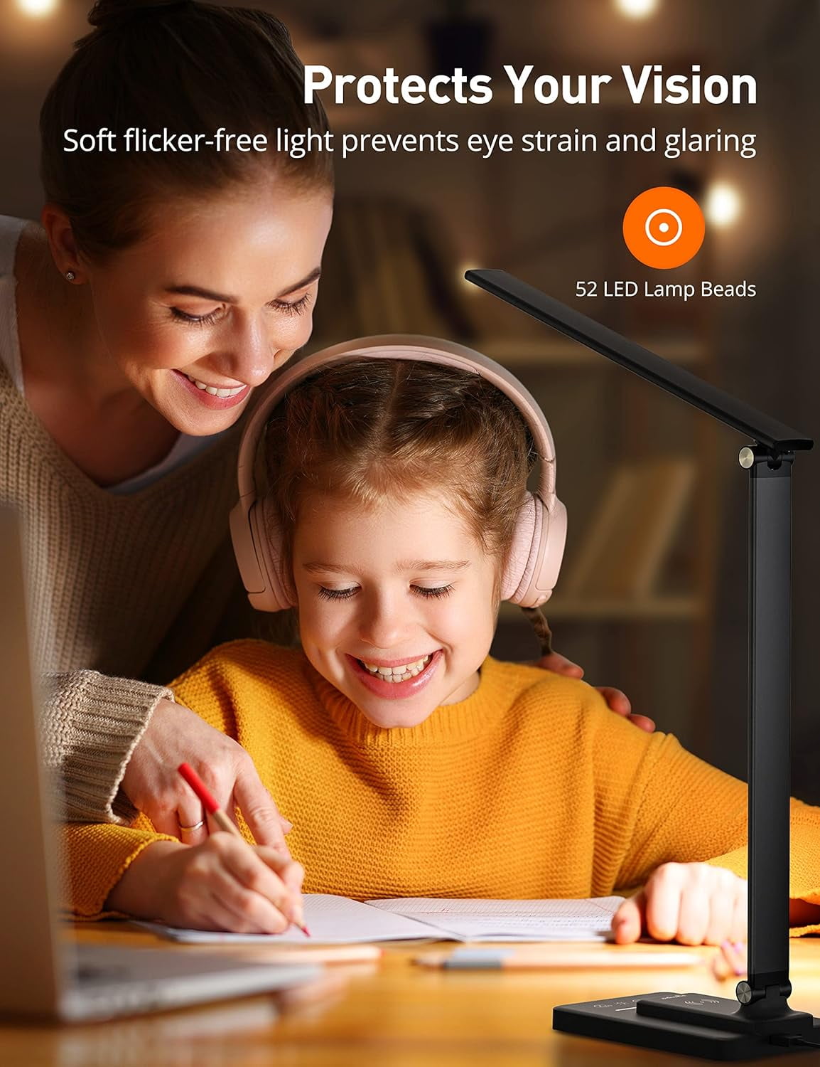 TaoTronics Desk Lamp, Reading Light with Wireless Charger, Dimmable Lamp with 5 Lighting Modes 5 Brightness Levels,60 Min Timer & Touch Control, LED Lights for Bedroom, Black