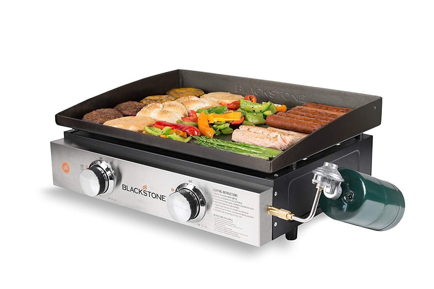 Tabletop Grill - 22 Inch Portable Gas Griddle - Propane Fueled - 2 Adjustable Burners - Rear Grease Trap - For Outdoor Cooking While Camping, Tailgating or Picnicking - Black