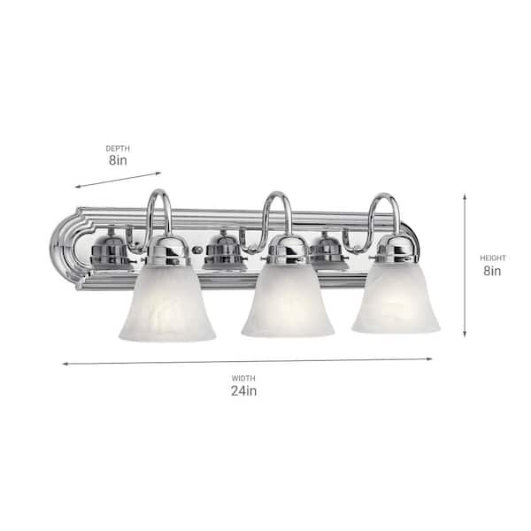 Independence 24 in. 3-Light Chrome Traditional Bathroom Vanity Light with Frosted Glass Shade