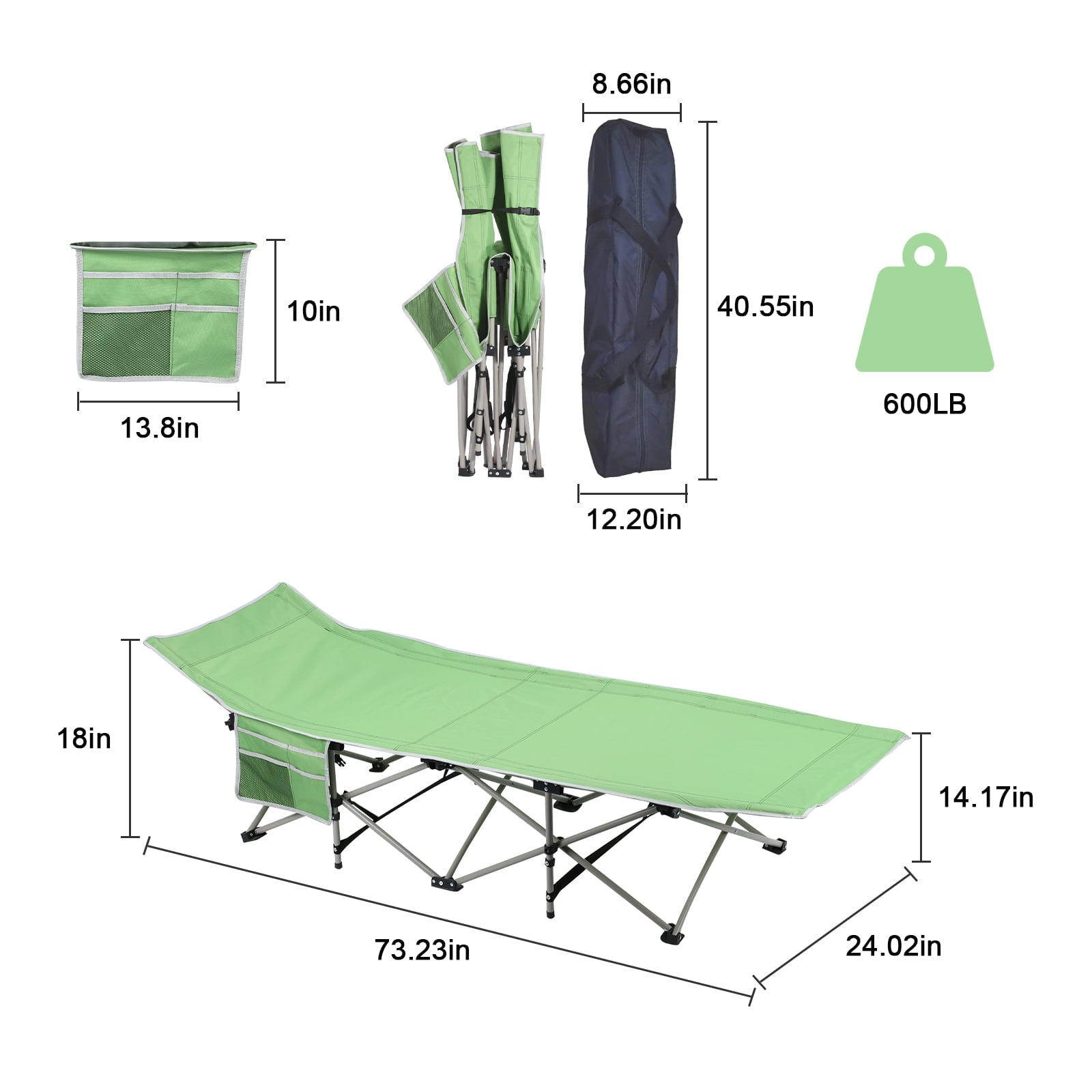 Portable Camping Cot with Mattress, Folding Sleeping Cot Heavy Duty Fold Up Camp Bed, Green