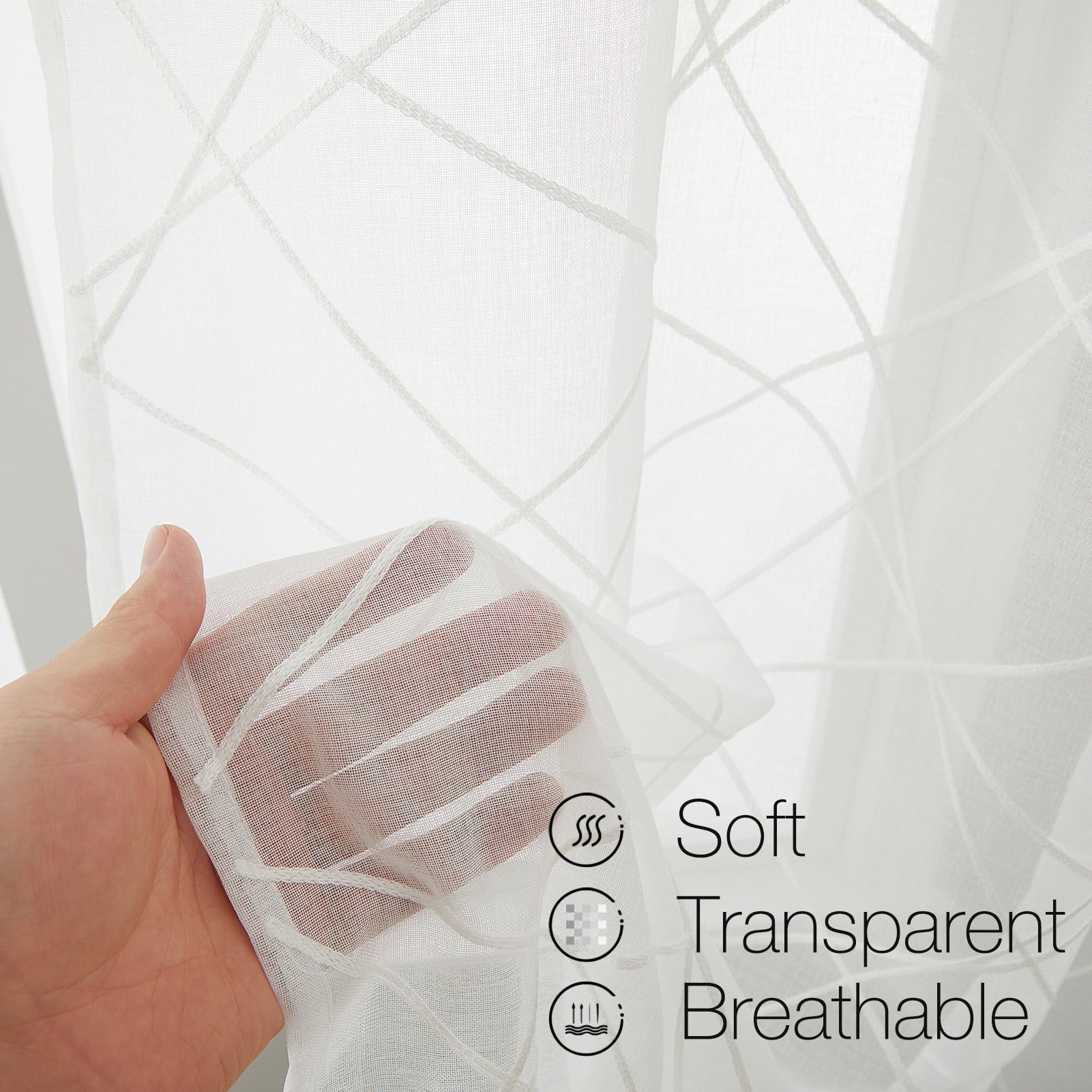 Topfinel White Sheer Curtains 63 Inch Long White Embroidered Grommet Window Curtains for Living Room Bedroom, Tulle Window Drapes, Semi Transparent Voile Boho Curtains,52 x 63 Inch,2 Panels