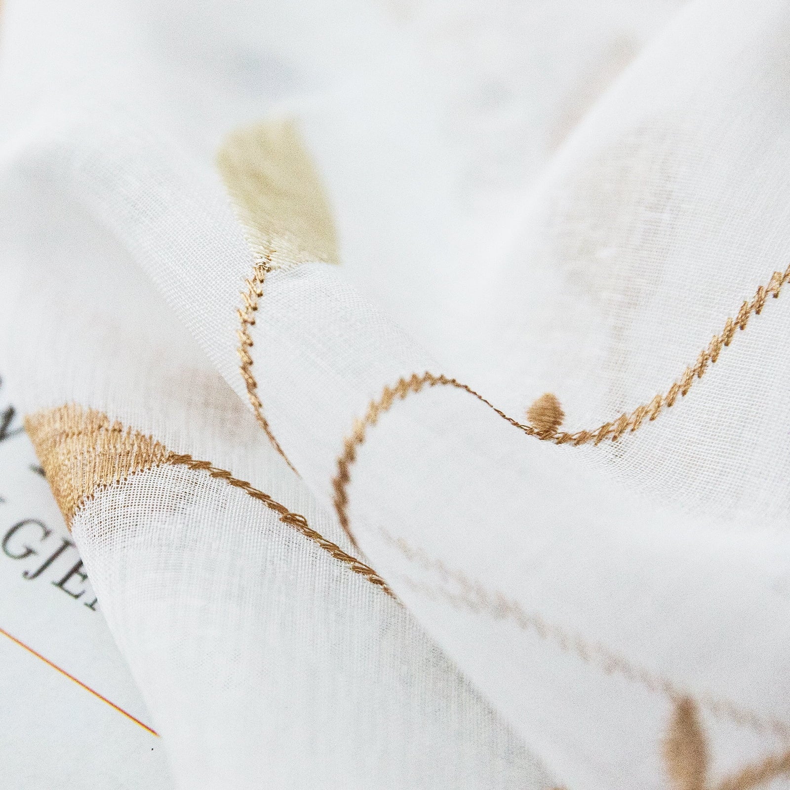 Curtainking Farmhouse Leaf Embroidery Grommet Sheer Curtains, 58