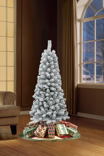 Unlit Flocked Pine Artificial Christmas Tree 6 ft Holiday Decorated Trees Indoor