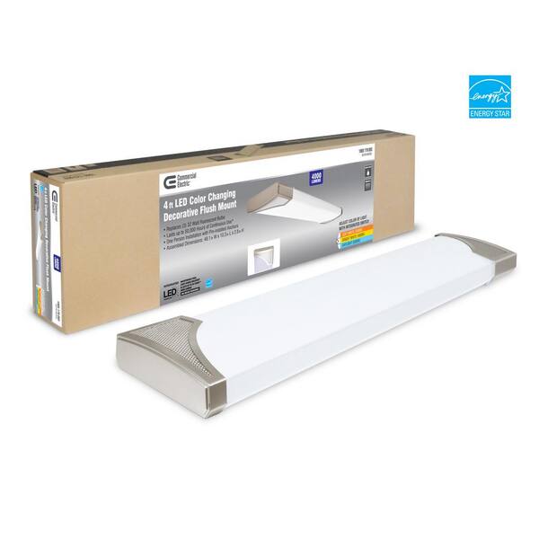 Mesha 48 in. x 10 in. Satin Nickel CCT Selectable LED Flush Mount Ceiling Light 4000 Dimmable Lumens