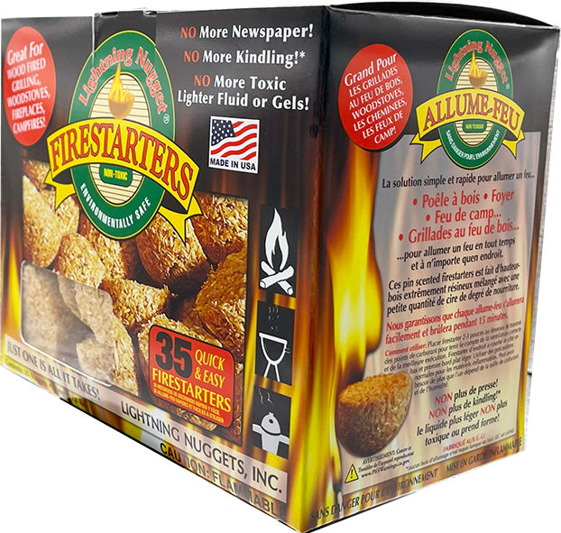 Lightning Nuggets - All Natural Fire Starters - Lightning Nugget 35 Count box with each nugget measuring 2 1/8