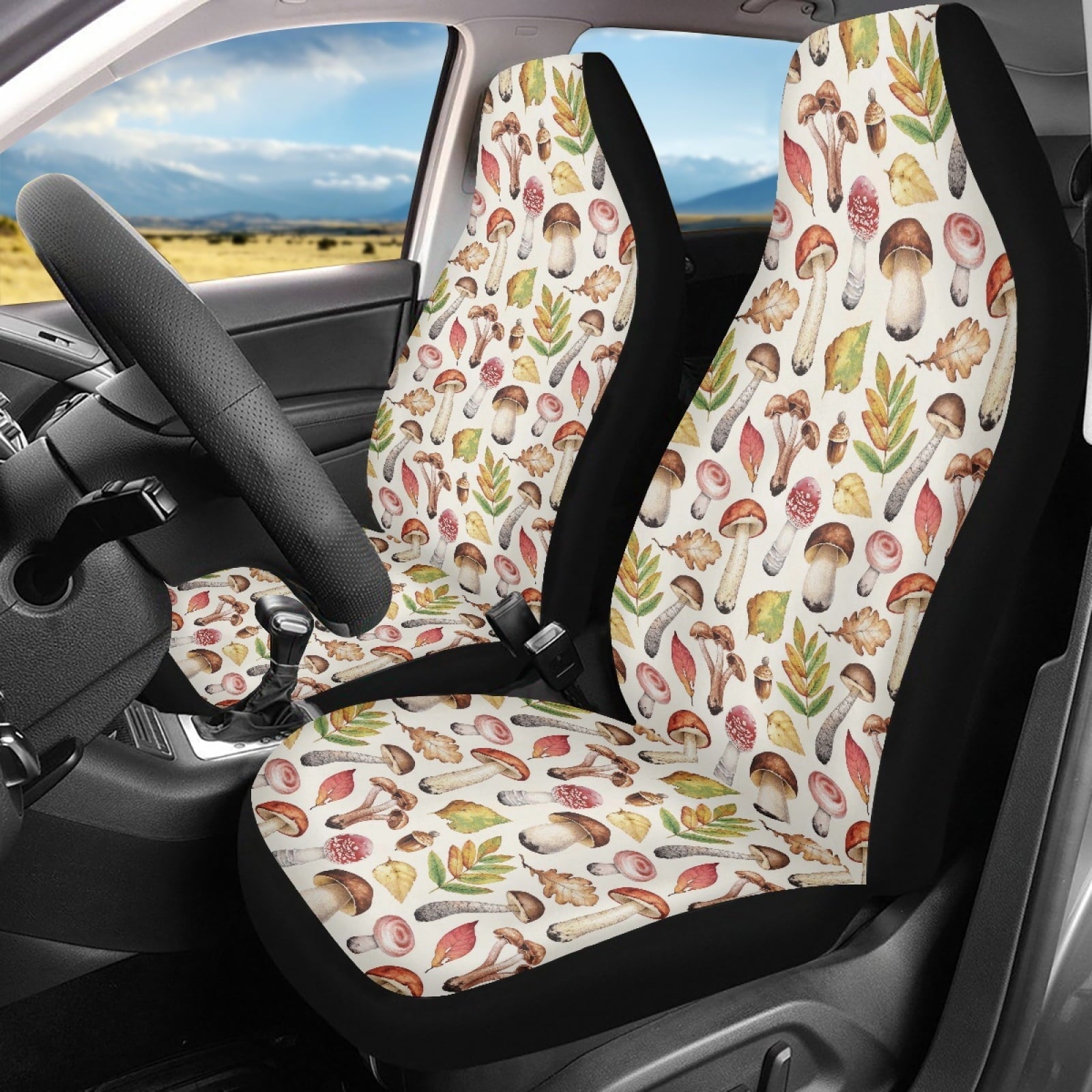 Xoenoiee Car Auto Seat Covers High Back Bucket Seat Cover Auto Front Seats Cover Mushrooms Fall Leaf Print Seat Protector Covers Fit Most Cars Sedan SUV Van Truck