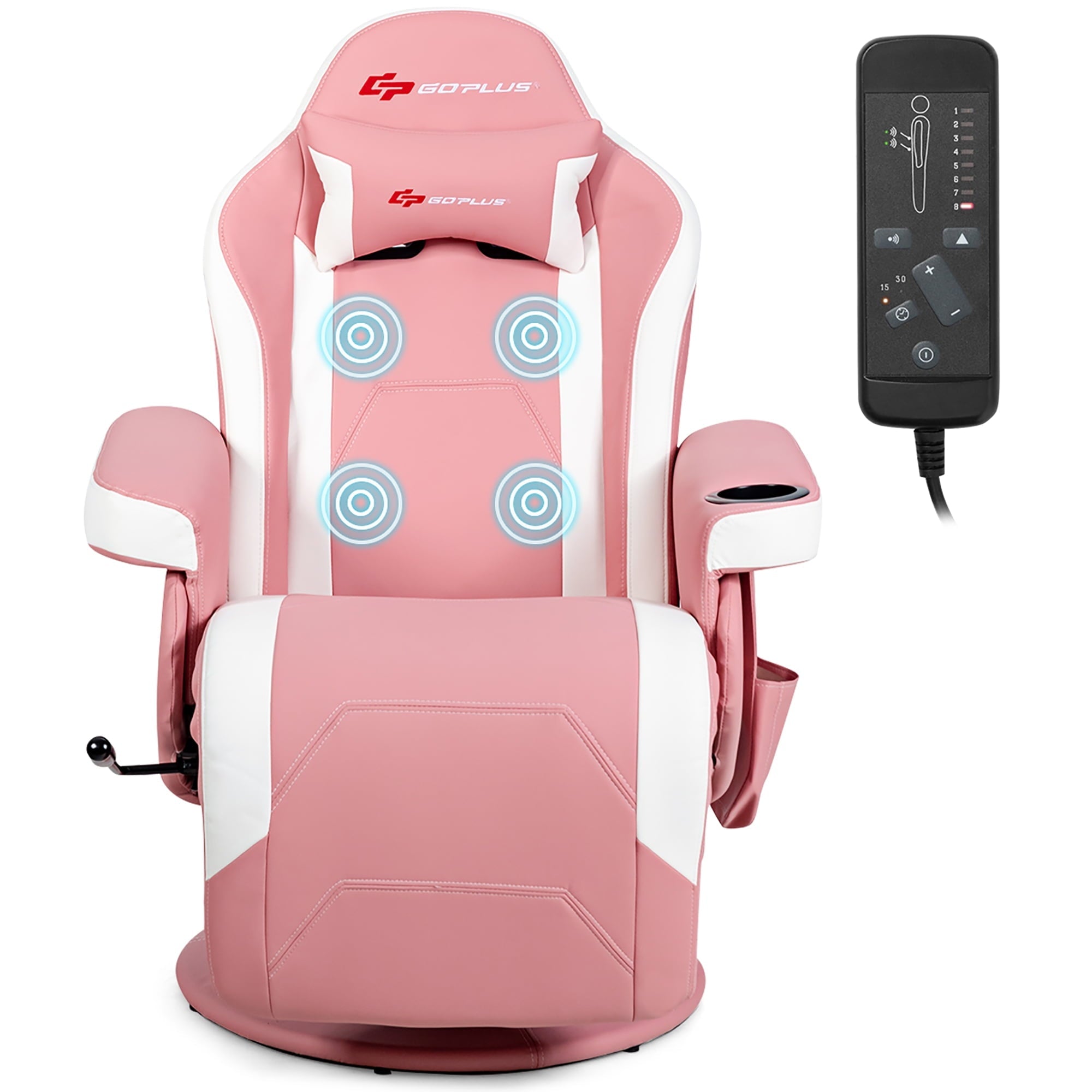 Goplus Massage Gaming Recliner Reclining Racing Chair Swivel w/Cup Holder & Pillow Pink