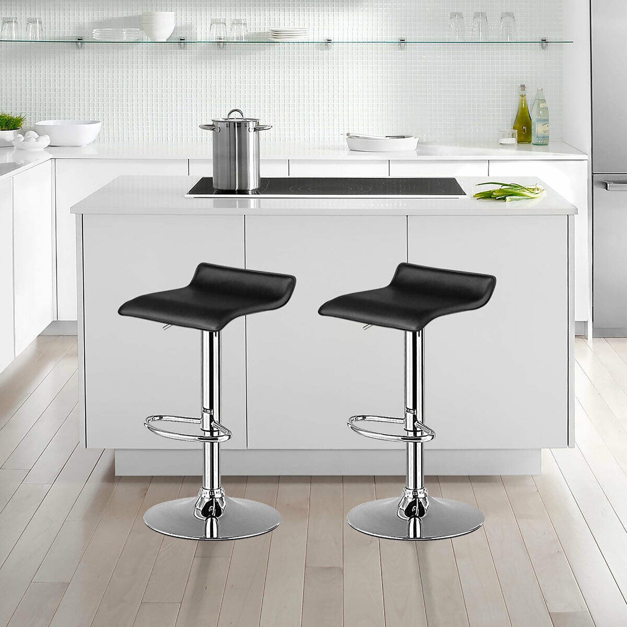Costway Set of 2 Swivel Bar Stool PU Leather Adjustable Kitchen Counter Bar Chairs Black Low Back