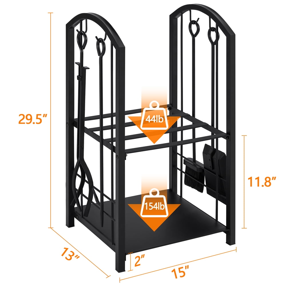 Easyfashion 2 Layer Metal Firewood Log Rack Hooks Set, Black