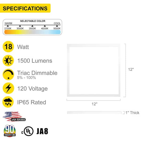 1 ft. x 1 ft. White Surface Mount Panel Integrated LED 18-Watt Dimmable 5CCT Selectable 2700K-5000K
