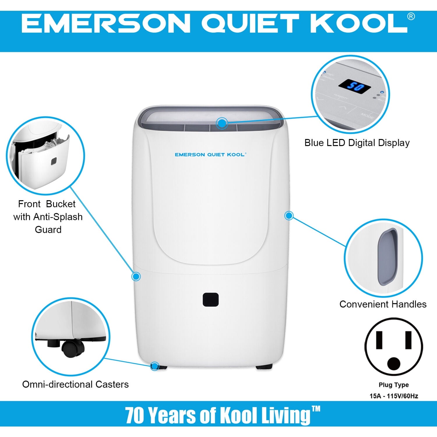 Emerson Quiet Kool 20 Pint Smart Dehumidifier in White with Wi-Fi, Voice Control