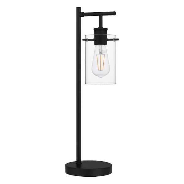 Regan 20 in. Matte Black Table Lamp with Clear Glass Shade