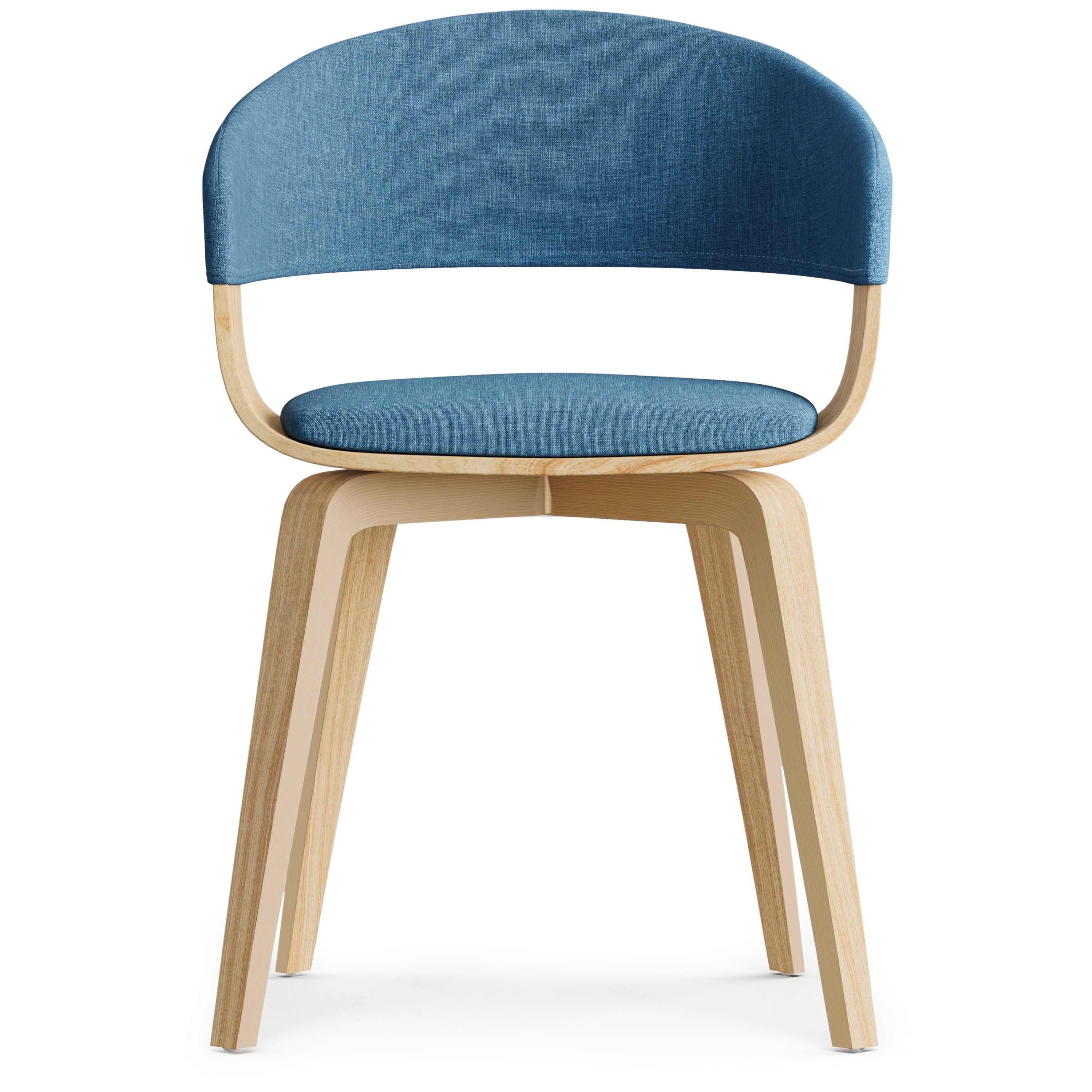 Simpli Home Lowell Mid Century Modern Bentwood Dining Chair with Light Wood in Blue Polyester linen