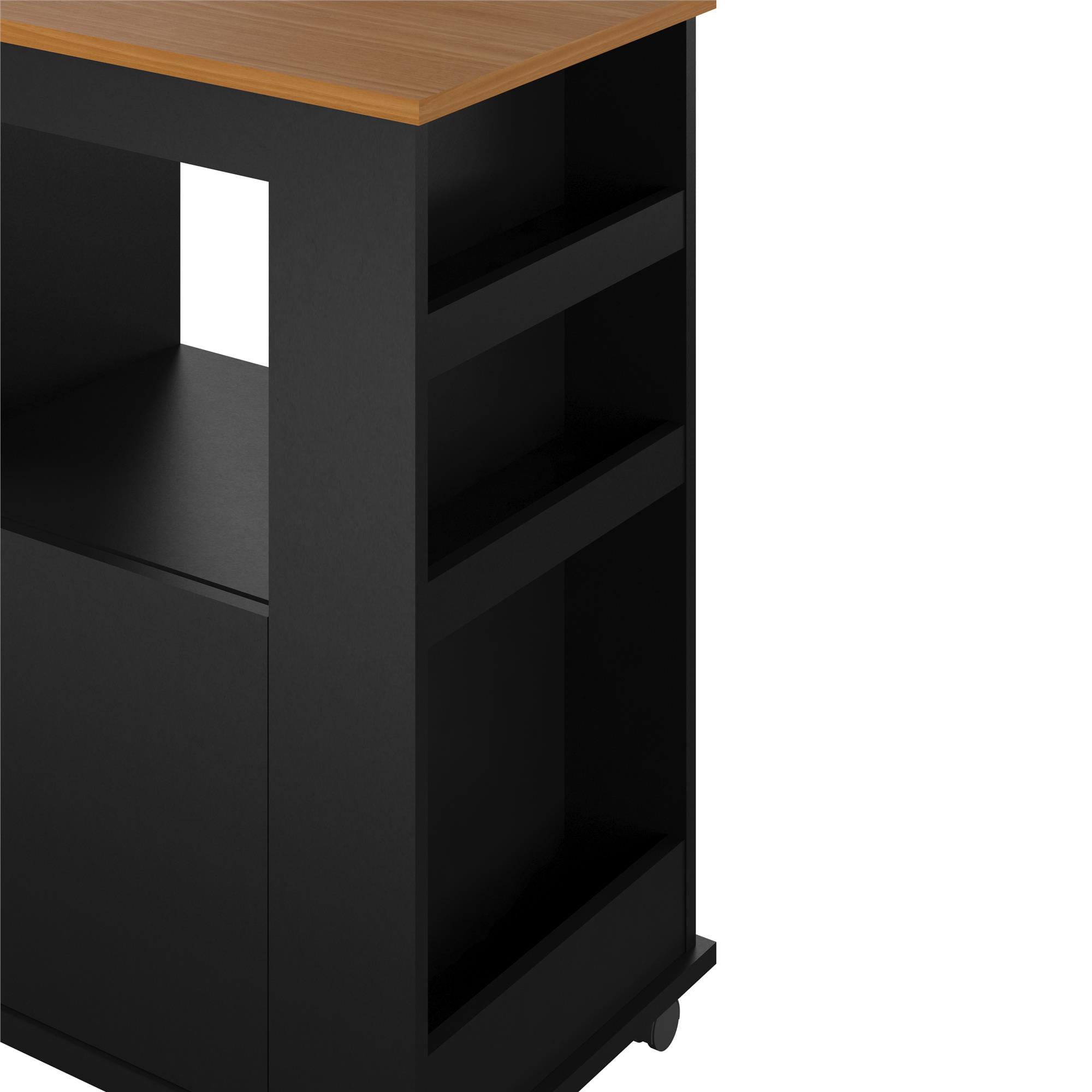 Ameriwood Home Williams Kitchen Island Microwave Cart with Rolling Casters, Black
