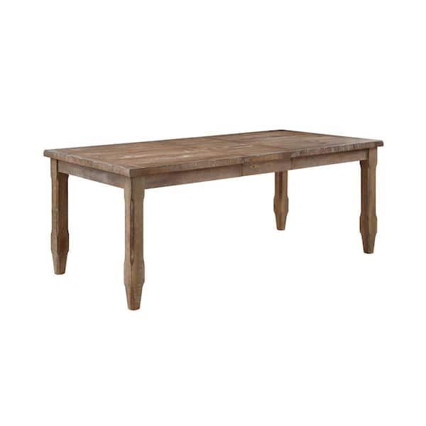 Riverdale Driftwood Brown Wood Rectangle Dining Table Set 7-Pieces with 6-Beige-Upholstered Chairs and 2 12 in. Leaves